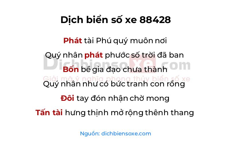 Dịch thơ biển số 88428
