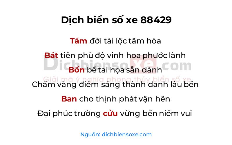 Dịch thơ biển số 88429