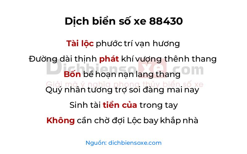 Dịch thơ biển số 88430