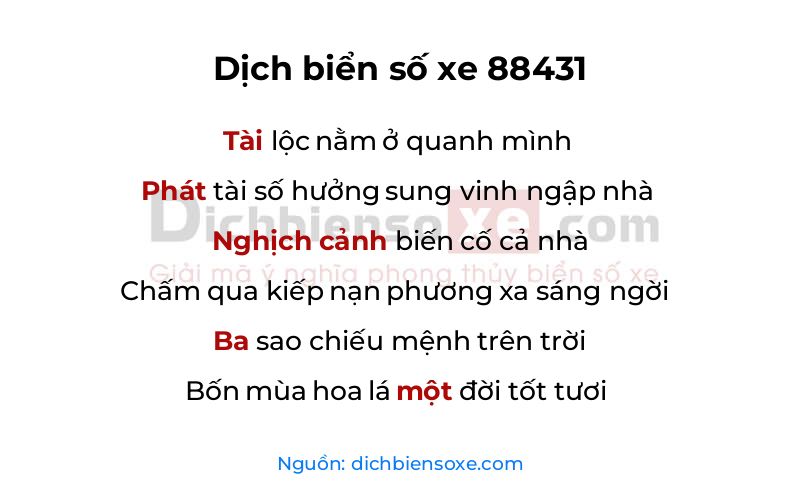 Dịch thơ biển số 88431
