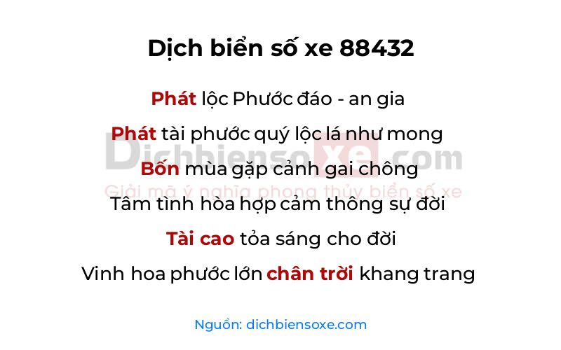 Dịch thơ biển số 88432