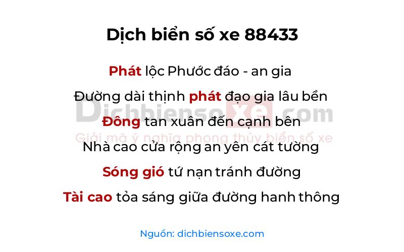 Dịch thơ biển số 88433