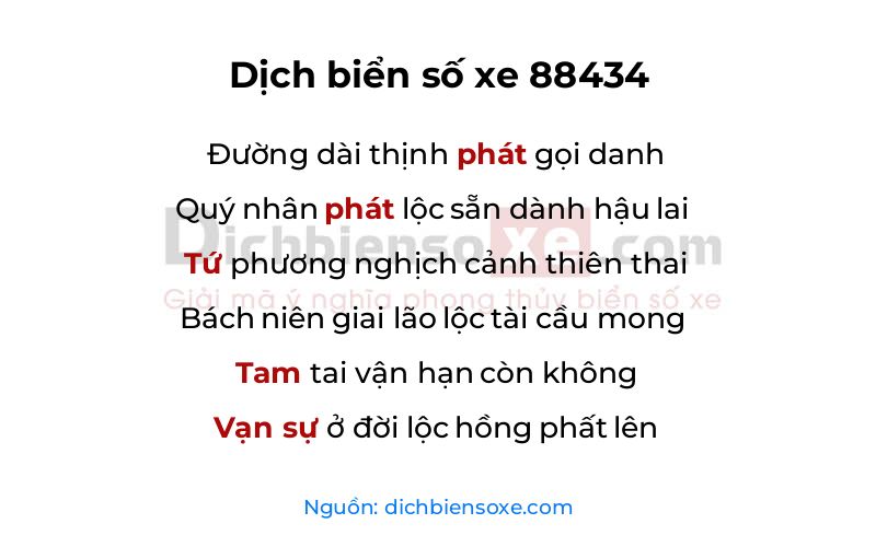 Dịch thơ biển số 88434