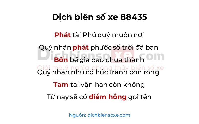 Dịch thơ biển số 88435
