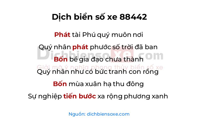 Dịch thơ biển số 88442