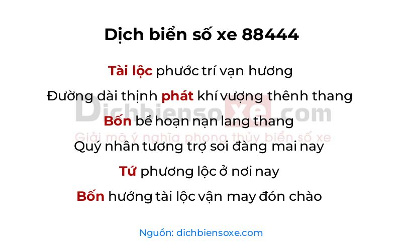 Dịch thơ biển số 88444