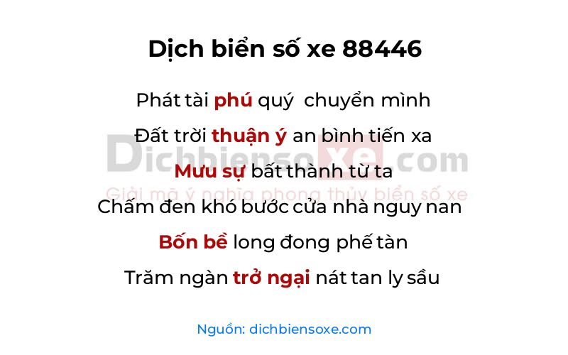 Dịch thơ biển số 88446