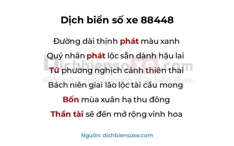 Dịch thơ biển số 88448
