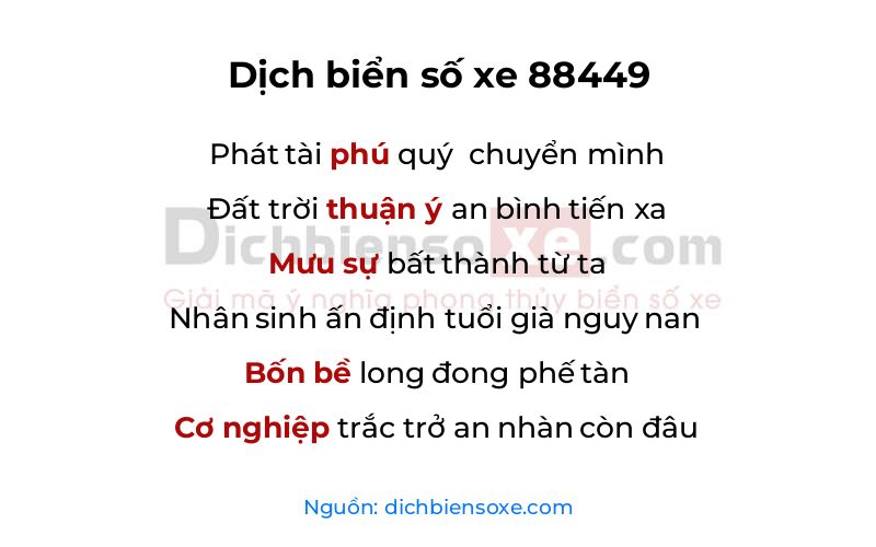Dịch thơ biển số 88449