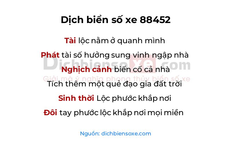 Dịch thơ biển số 88452