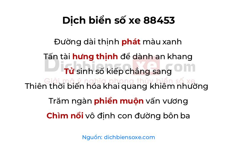Dịch thơ biển số 88453