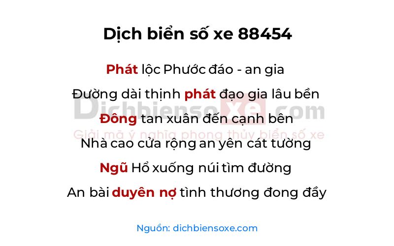 Dịch thơ biển số 88454