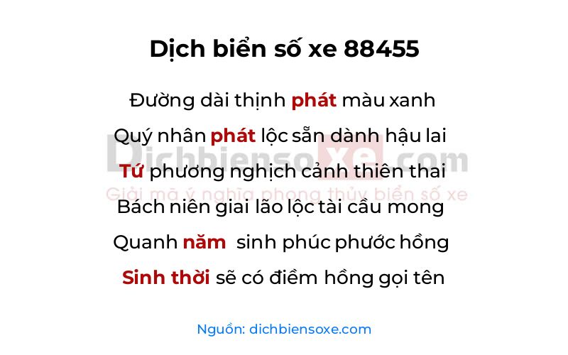 Dịch thơ biển số 88455