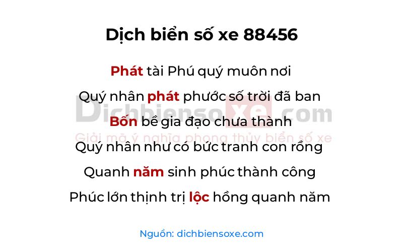 Dịch thơ biển số 88456