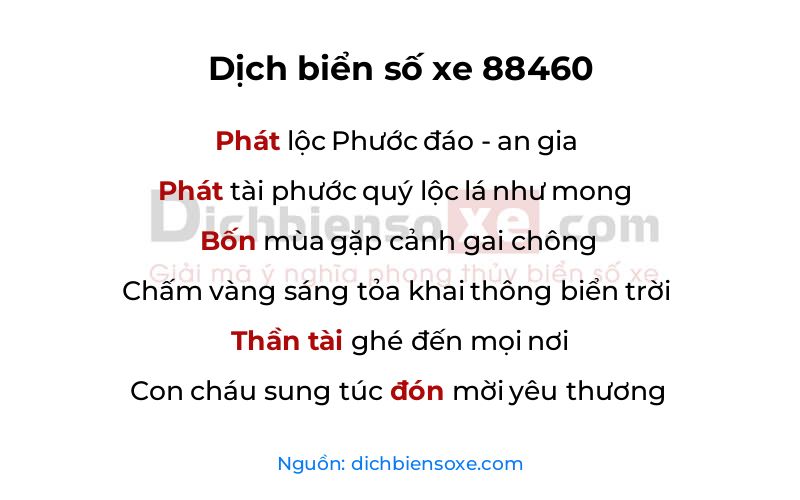 Dịch thơ biển số 88460