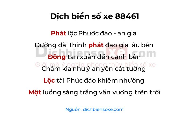 Dịch thơ biển số 88461
