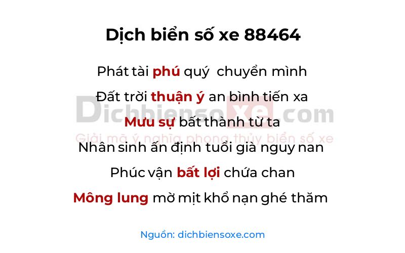Dịch thơ biển số 88464
