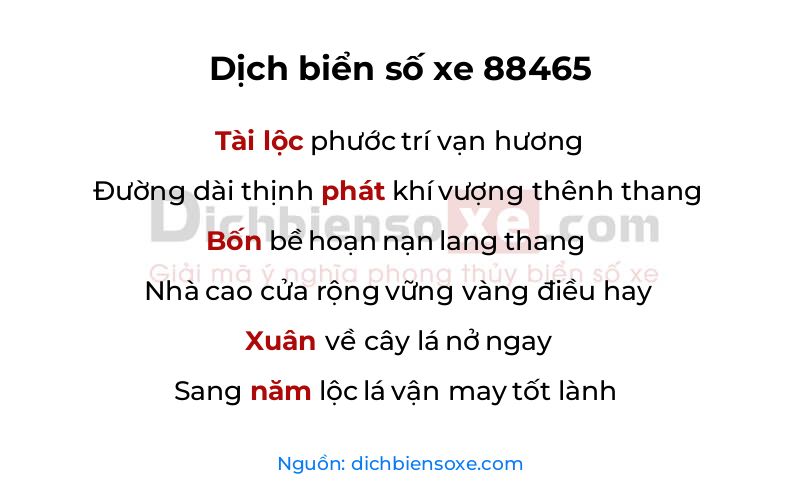 Dịch thơ biển số 88465