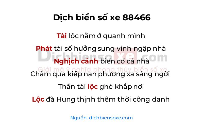 Dịch thơ biển số 88466