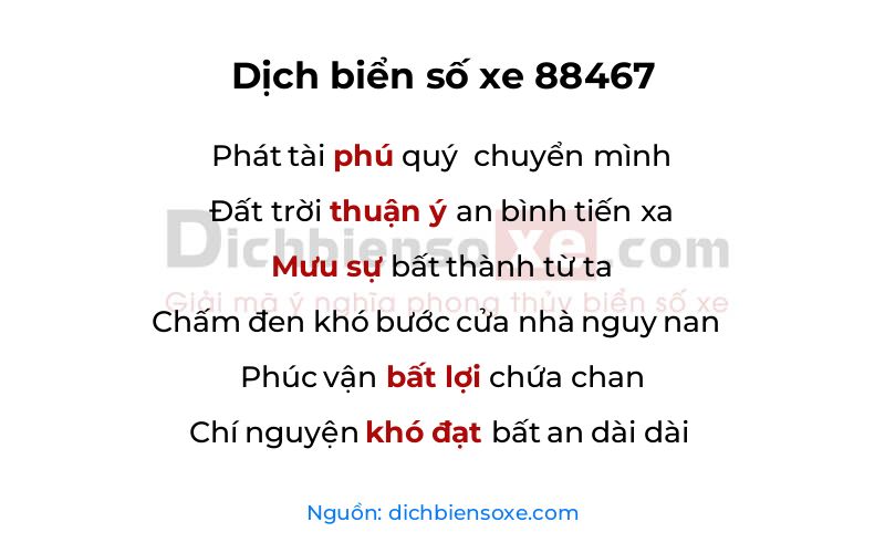 Dịch thơ biển số 88467
