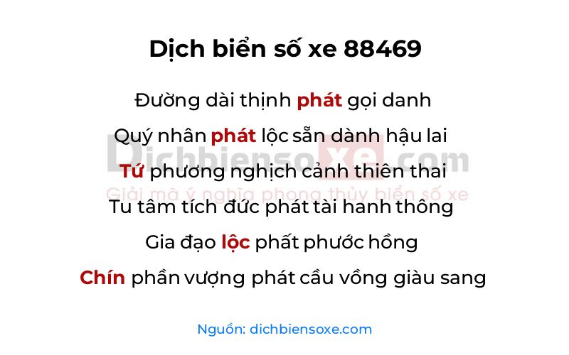 Dịch thơ biển số 88469