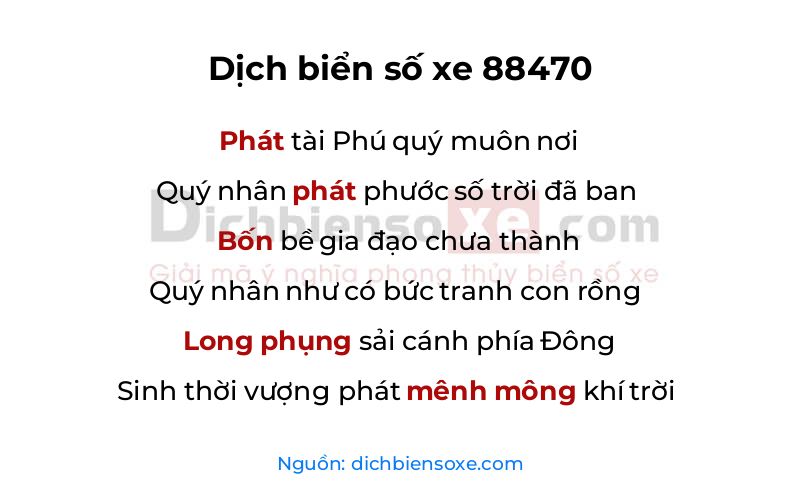 Dịch thơ biển số 88470