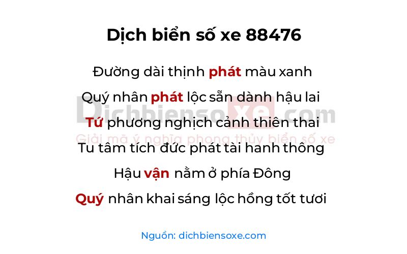 Dịch thơ biển số 88476