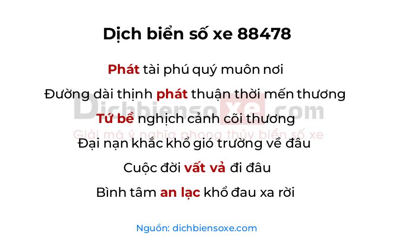 Dịch thơ biển số 88478