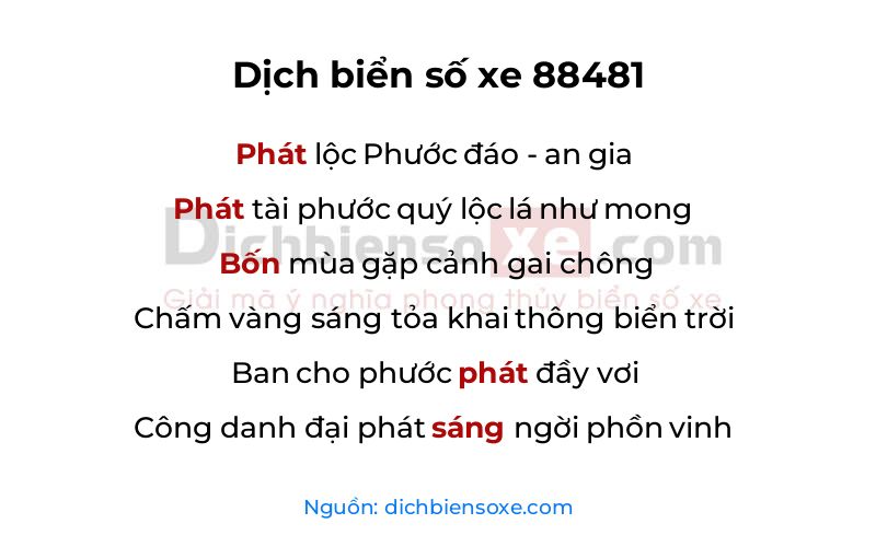 Dịch thơ biển số 88481
