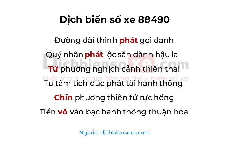 Dịch thơ biển số 88490