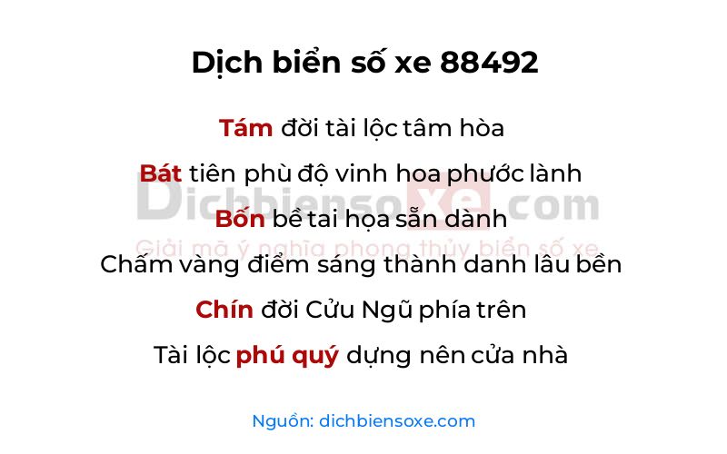 Dịch thơ biển số 88492