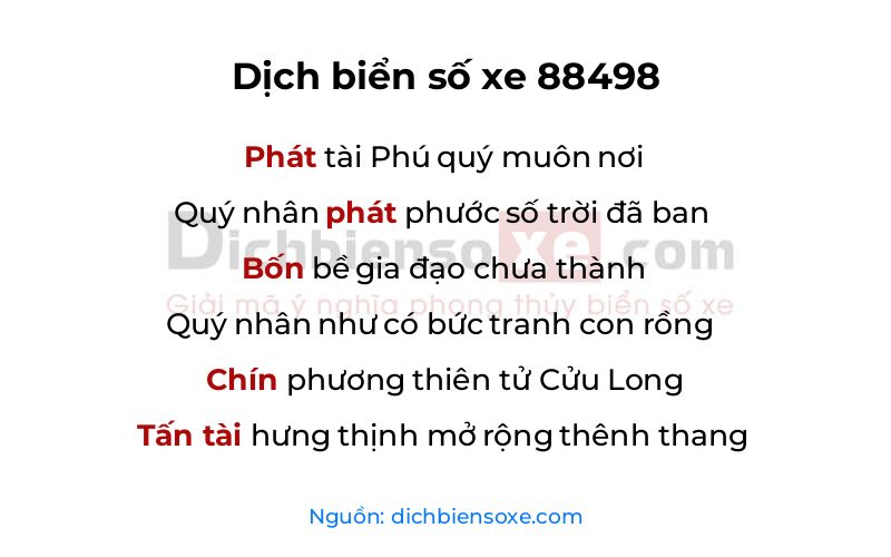 Dịch thơ biển số 88498