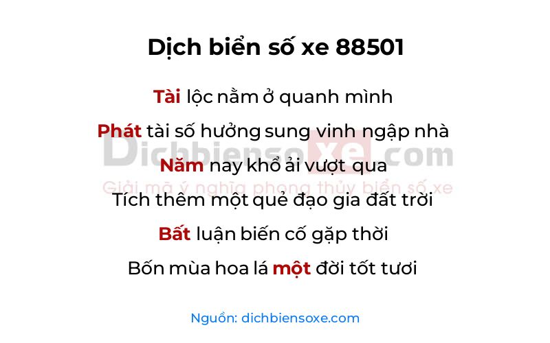 Dịch thơ biển số 88501