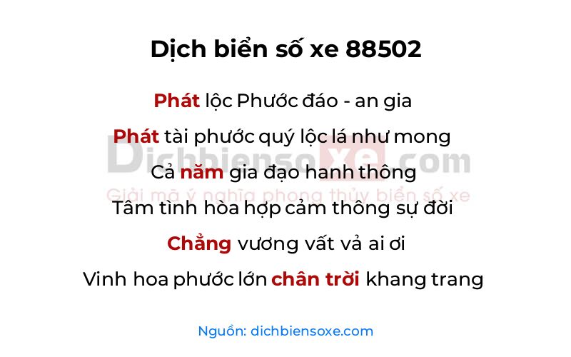 Dịch thơ biển số 88502