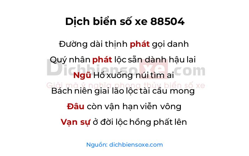 Dịch thơ biển số 88504