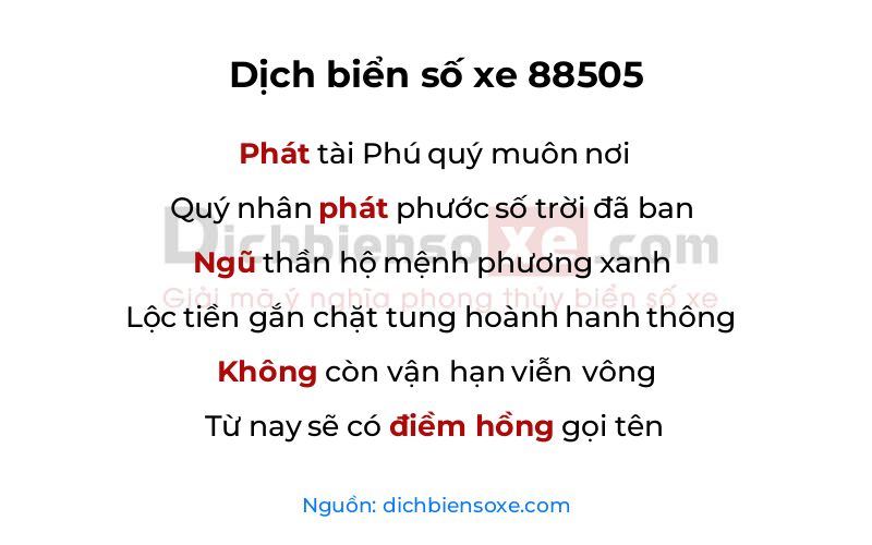 Dịch thơ biển số 88505