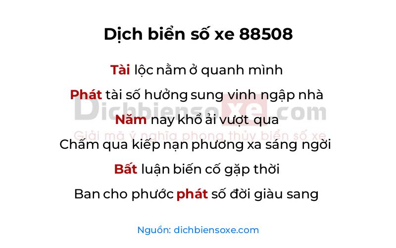 Dịch thơ biển số 88508
