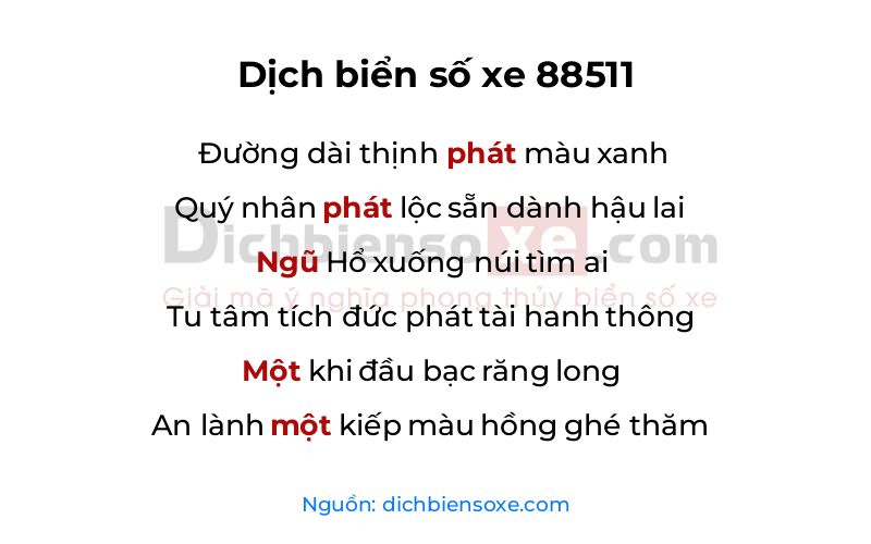 Dịch thơ biển số 88511
