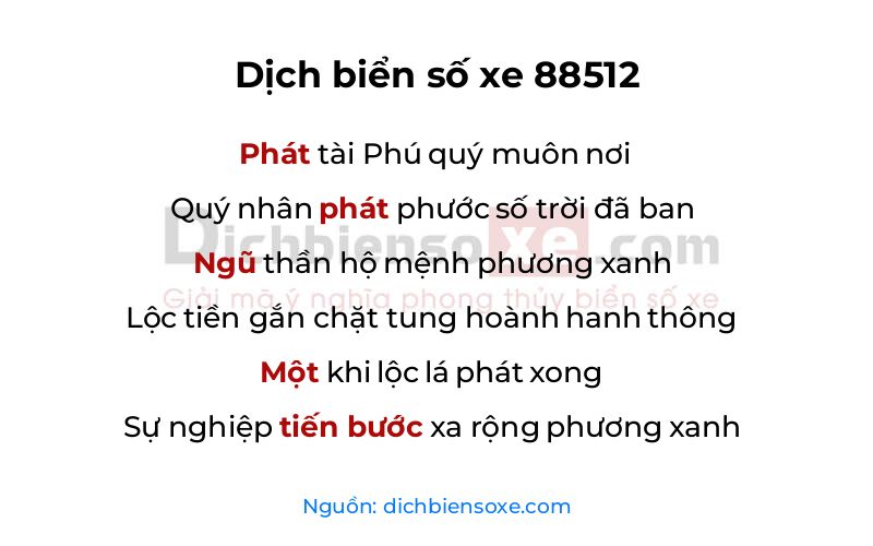 Dịch thơ biển số 88512