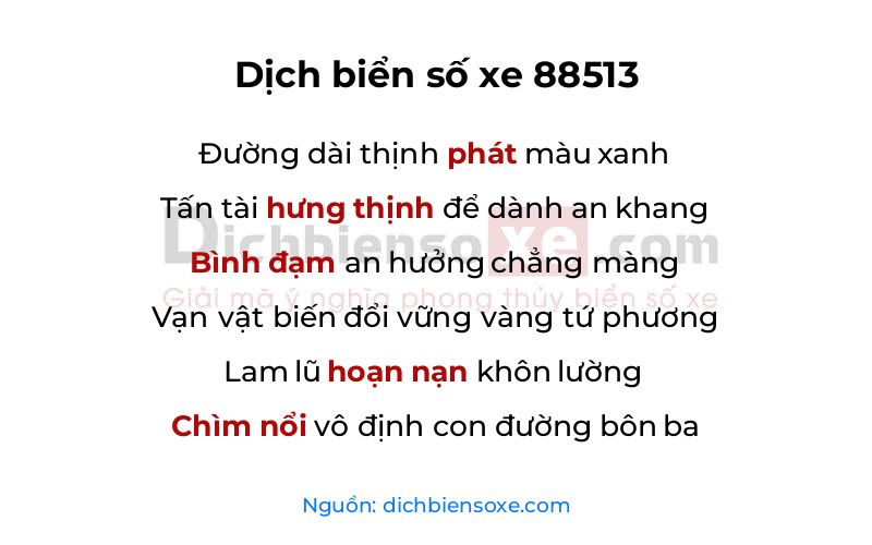 Dịch thơ biển số 88513