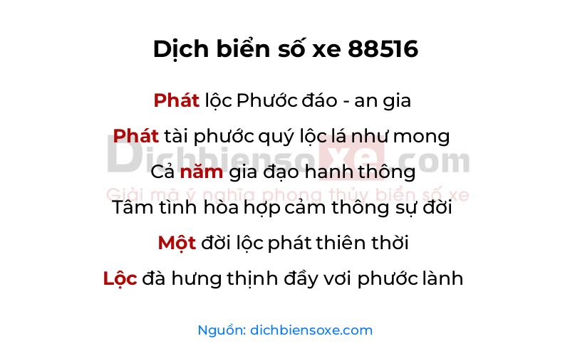 Dịch thơ biển số 88516