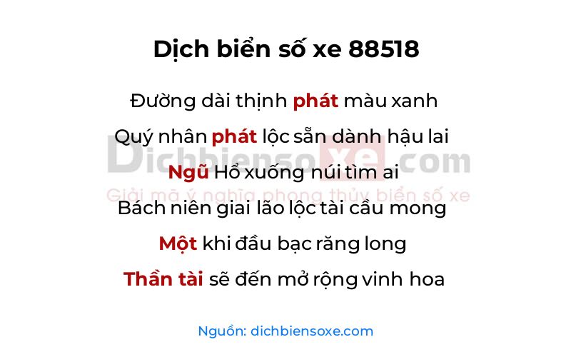 Dịch thơ biển số 88518