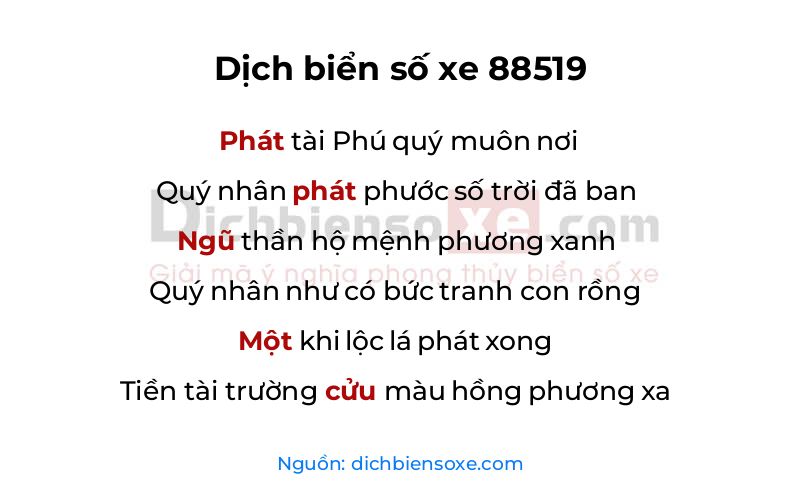 Dịch thơ biển số 88519