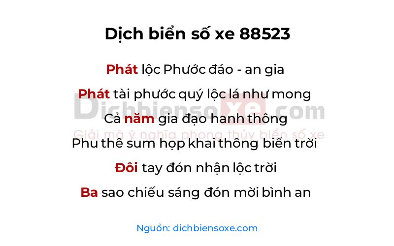 Dịch thơ biển số 88523
