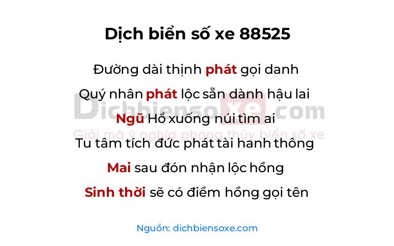 Dịch thơ biển số 88525