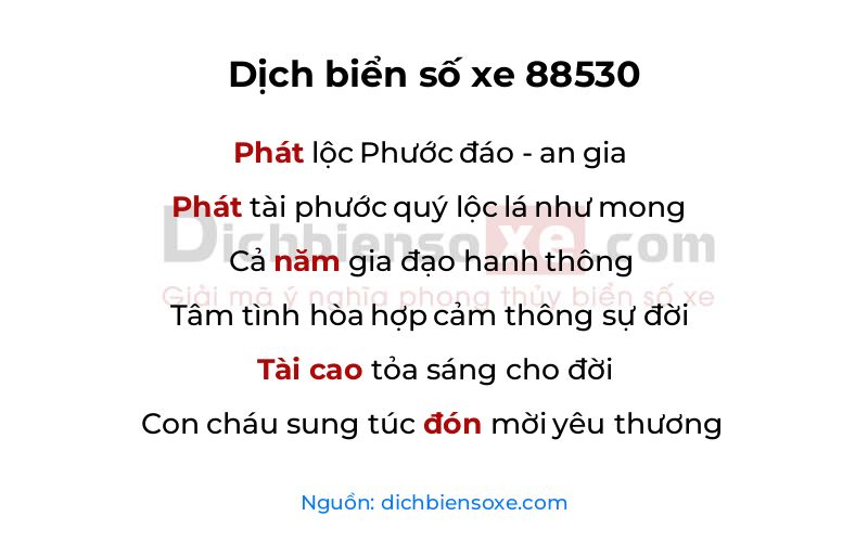 Dịch thơ biển số 88530