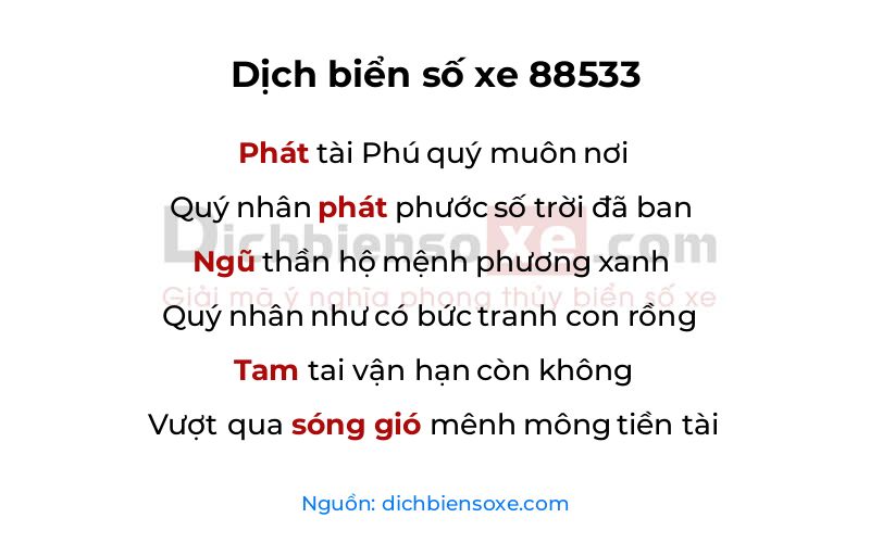 Dịch thơ biển số 88533