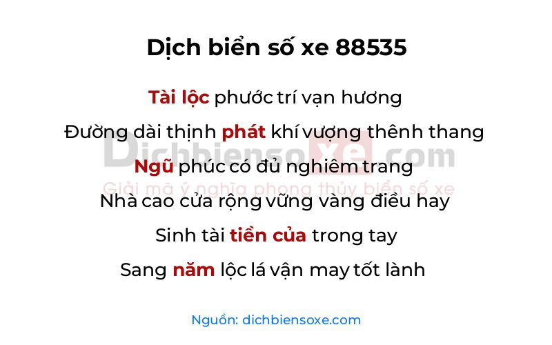 Dịch thơ biển số 88535