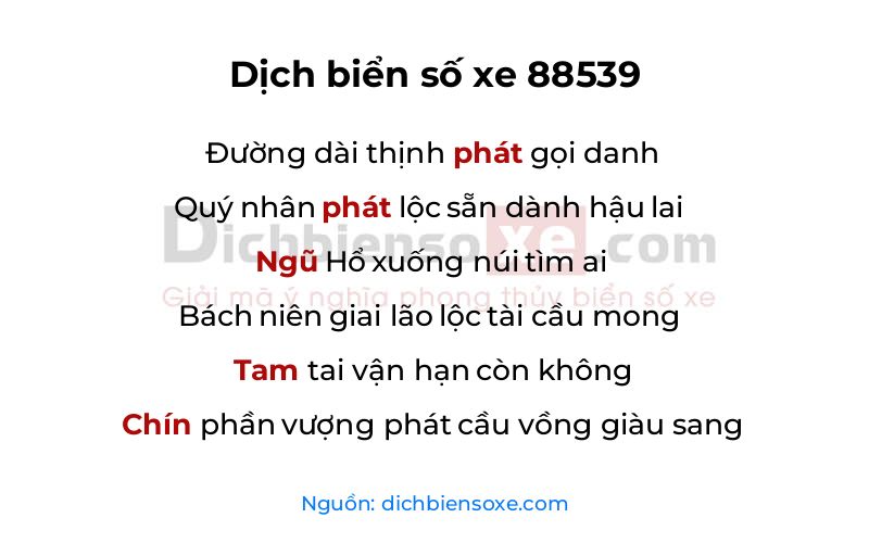 Dịch thơ biển số 88539