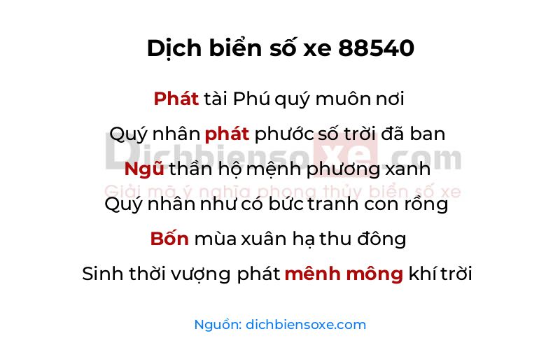 Dịch thơ biển số 88540